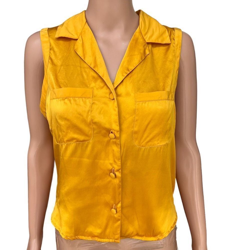 Morgan Taylor Intimates vintage 100% silk mustard yellow sleeveless blouse sz M